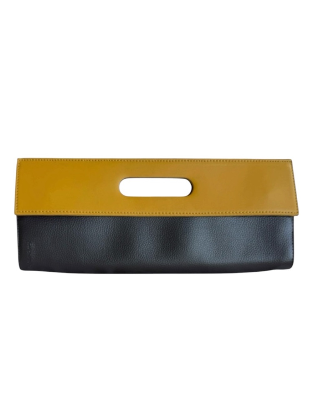 Tolblank Paris Two-Tone Genuine Leather Mustard & Black Cutout-Handle Clutch